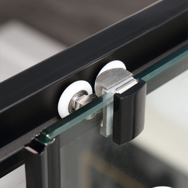 Modern Black Frame Shower Bath Door Transparent Single Sliding Shower Door Clearhalo 'Bathroom Remodel & Bathroom Fixtures' 'Home Improvement' 'home_improvement' 'home_improvement_shower_tub_doors' 'Shower and Tub Doors' 'shower_tub_doors' 'Showers & Bathtubs' 6968268