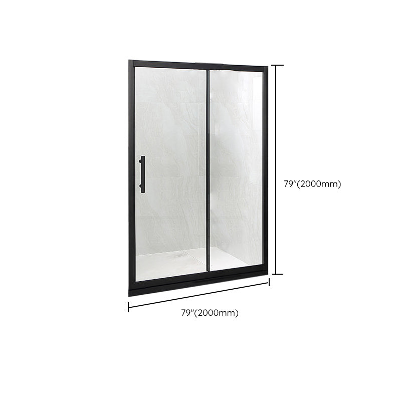 Modern Black Frame Shower Bath Door Transparent Single Sliding Shower Door Clearhalo 'Bathroom Remodel & Bathroom Fixtures' 'Home Improvement' 'home_improvement' 'home_improvement_shower_tub_doors' 'Shower and Tub Doors' 'shower_tub_doors' 'Showers & Bathtubs' 6968278