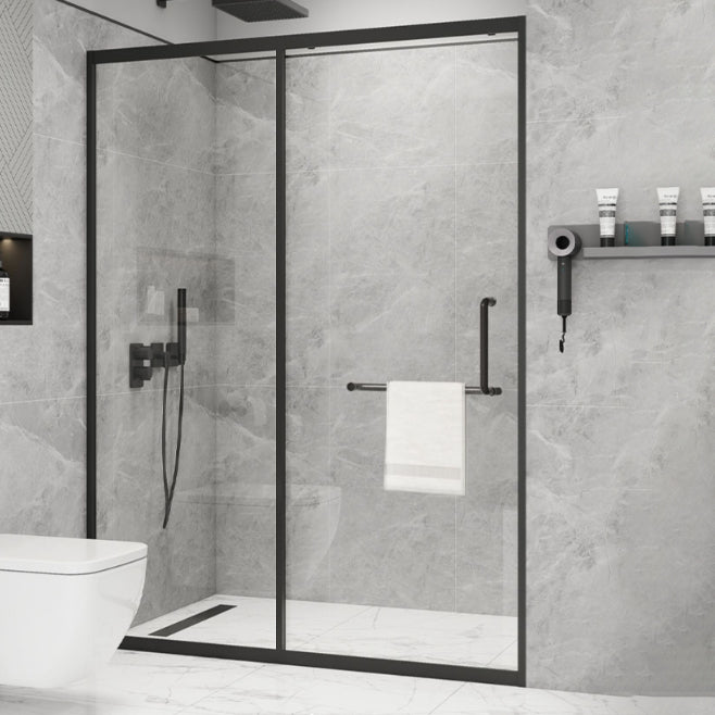 Metal Frame Single Sliding Shower Doors Modern Transparent Shower Shower Bath Door Clearhalo 'Bathroom Remodel & Bathroom Fixtures' 'Home Improvement' 'home_improvement' 'home_improvement_shower_tub_doors' 'Shower and Tub Doors' 'shower_tub_doors' 'Showers & Bathtubs' 6968331