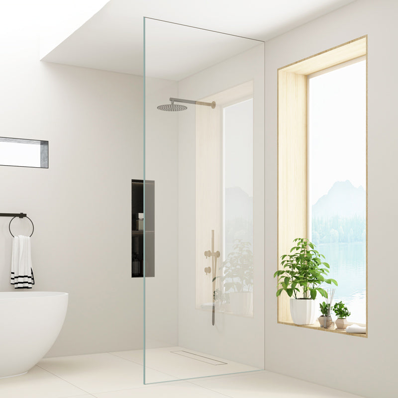 Contemporary Single Fixed Tempered Shower Screen Frameless Transparent Fixed Glass Panel Clearhalo 'Bathroom Remodel & Bathroom Fixtures' 'Home Improvement' 'home_improvement' 'home_improvement_shower_tub_doors' 'Shower and Tub Doors' 'shower_tub_doors' 'Showers & Bathtubs' 6968386