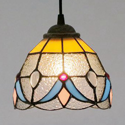 Mini Bowl Pendant Light Stained Glass Tiffany Single Hanging Lamp in Black Finish Black Frosted Clearhalo 'Ceiling Lights' 'Industrial' 'Middle Century Pendants' 'Pendant Lights' 'Pendants' 'Tiffany close to ceiling' 'Tiffany Pendants' 'Tiffany' Lighting' 69683
