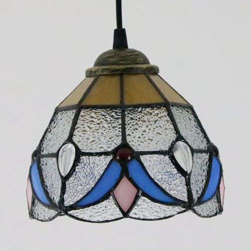 Mini Bowl Pendant Light Stained Glass Tiffany Single Hanging Lamp in Black Finish Clearhalo 'Ceiling Lights' 'Industrial' 'Middle Century Pendants' 'Pendant Lights' 'Pendants' 'Tiffany close to ceiling' 'Tiffany Pendants' 'Tiffany' Lighting' 69684