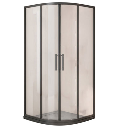 Black Full Frame Curved Tempered Glass Double Slide Shower Door Right Clearhalo 'Bathroom Remodel & Bathroom Fixtures' 'Home Improvement' 'home_improvement' 'home_improvement_shower_tub_doors' 'Shower and Tub Doors' 'shower_tub_doors' 'Showers & Bathtubs' 6968402