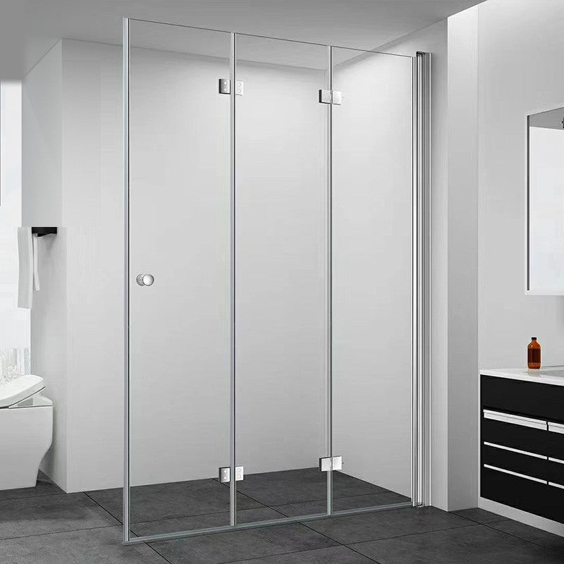 Frameless Folding Tempered Glass Shower Door with Thickened 304 Stainless Steel Fittings Clearhalo 'Bathroom Remodel & Bathroom Fixtures' 'Home Improvement' 'home_improvement' 'home_improvement_shower_tub_doors' 'Shower and Tub Doors' 'shower_tub_doors' 'Showers & Bathtubs' 6968418