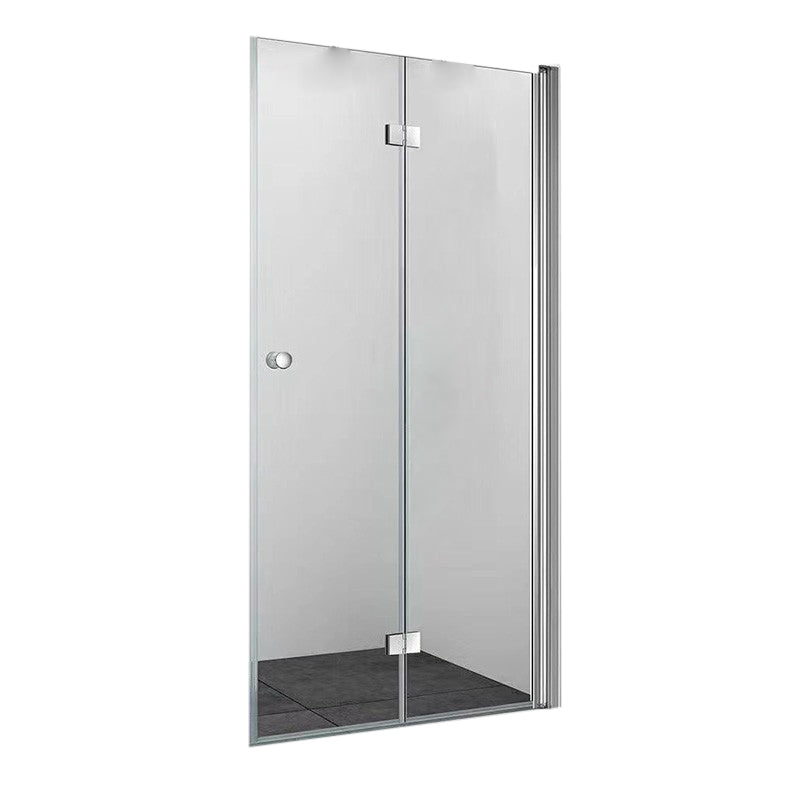 Frameless Folding Tempered Glass Shower Door with Thickened 304 Stainless Steel Fittings 28"L x 75"H Right Clearhalo 'Bathroom Remodel & Bathroom Fixtures' 'Home Improvement' 'home_improvement' 'home_improvement_shower_tub_doors' 'Shower and Tub Doors' 'shower_tub_doors' 'Showers & Bathtubs' 6968419