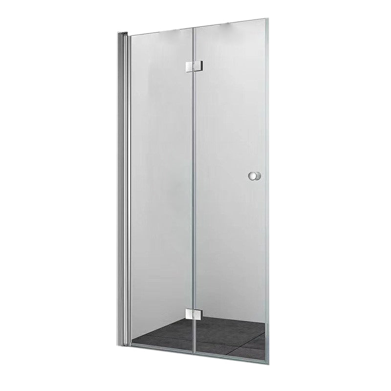 Frameless Folding Tempered Glass Shower Door with Thickened 304 Stainless Steel Fittings 28"L x 75"H Left Clearhalo 'Bathroom Remodel & Bathroom Fixtures' 'Home Improvement' 'home_improvement' 'home_improvement_shower_tub_doors' 'Shower and Tub Doors' 'shower_tub_doors' 'Showers & Bathtubs' 6968420