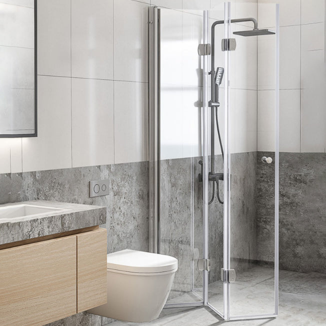 Frameless Folding Tempered Glass Shower Door with Thickened 304 Stainless Steel Fittings Clearhalo 'Bathroom Remodel & Bathroom Fixtures' 'Home Improvement' 'home_improvement' 'home_improvement_shower_tub_doors' 'Shower and Tub Doors' 'shower_tub_doors' 'Showers & Bathtubs' 6968421
