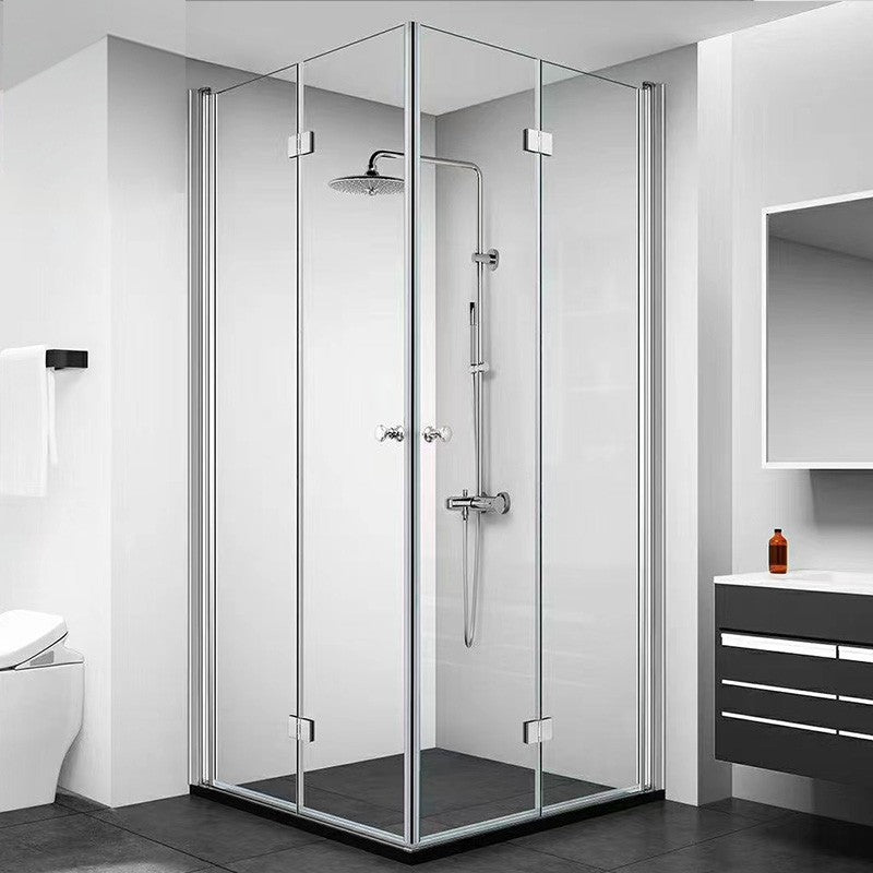 Frameless Folding Tempered Glass Shower Door with Thickened 304 Stainless Steel Fittings Clearhalo 'Bathroom Remodel & Bathroom Fixtures' 'Home Improvement' 'home_improvement' 'home_improvement_shower_tub_doors' 'Shower and Tub Doors' 'shower_tub_doors' 'Showers & Bathtubs' 6968423