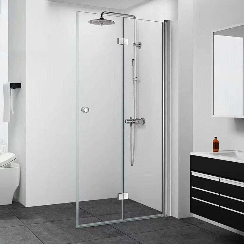 Frameless Folding Tempered Glass Shower Door with Thickened 304 Stainless Steel Fittings Clearhalo 'Bathroom Remodel & Bathroom Fixtures' 'Home Improvement' 'home_improvement' 'home_improvement_shower_tub_doors' 'Shower and Tub Doors' 'shower_tub_doors' 'Showers & Bathtubs' 6968425