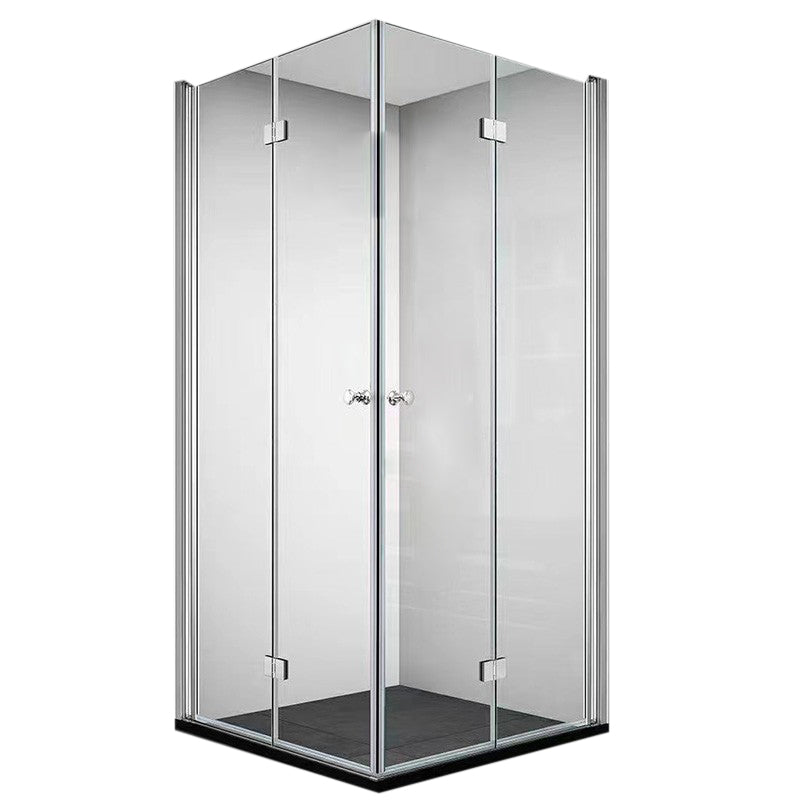 Frameless Folding Tempered Glass Shower Door with Thickened 304 Stainless Steel Fittings 43.3"L x 43.3"W x 74.8"H Right Clearhalo 'Bathroom Remodel & Bathroom Fixtures' 'Home Improvement' 'home_improvement' 'home_improvement_shower_tub_doors' 'Shower and Tub Doors' 'shower_tub_doors' 'Showers & Bathtubs' 6968426