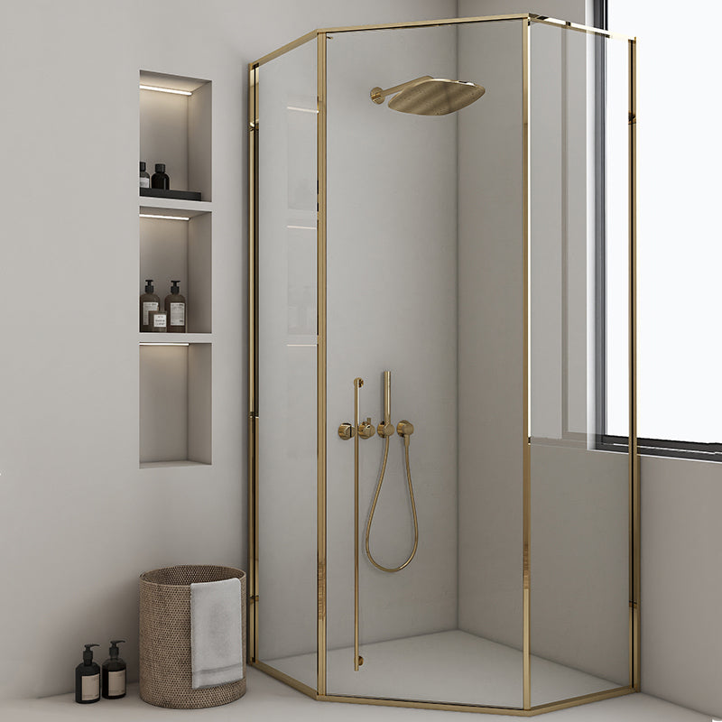Extreme Narrow Full Frame Diamond Shape Tempered Glass Shower Door Light Gold Right Clearhalo 'Bathroom Remodel & Bathroom Fixtures' 'Home Improvement' 'home_improvement' 'home_improvement_shower_tub_doors' 'Shower and Tub Doors' 'shower_tub_doors' 'Showers & Bathtubs' 6968467