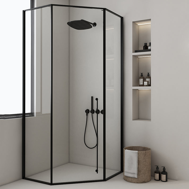 Extreme Narrow Full Frame Diamond Shape Tempered Glass Shower Door Matte Black Left Clearhalo 'Bathroom Remodel & Bathroom Fixtures' 'Home Improvement' 'home_improvement' 'home_improvement_shower_tub_doors' 'Shower and Tub Doors' 'shower_tub_doors' 'Showers & Bathtubs' 6968470