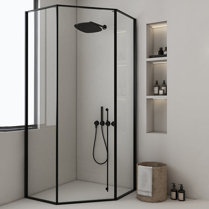 Extreme Narrow Full Frame Diamond Shape Tempered Glass Shower Door Matte Black Left Clearhalo 'Bathroom Remodel & Bathroom Fixtures' 'Home Improvement' 'home_improvement' 'home_improvement_shower_tub_doors' 'Shower and Tub Doors' 'shower_tub_doors' 'Showers & Bathtubs' 6968470