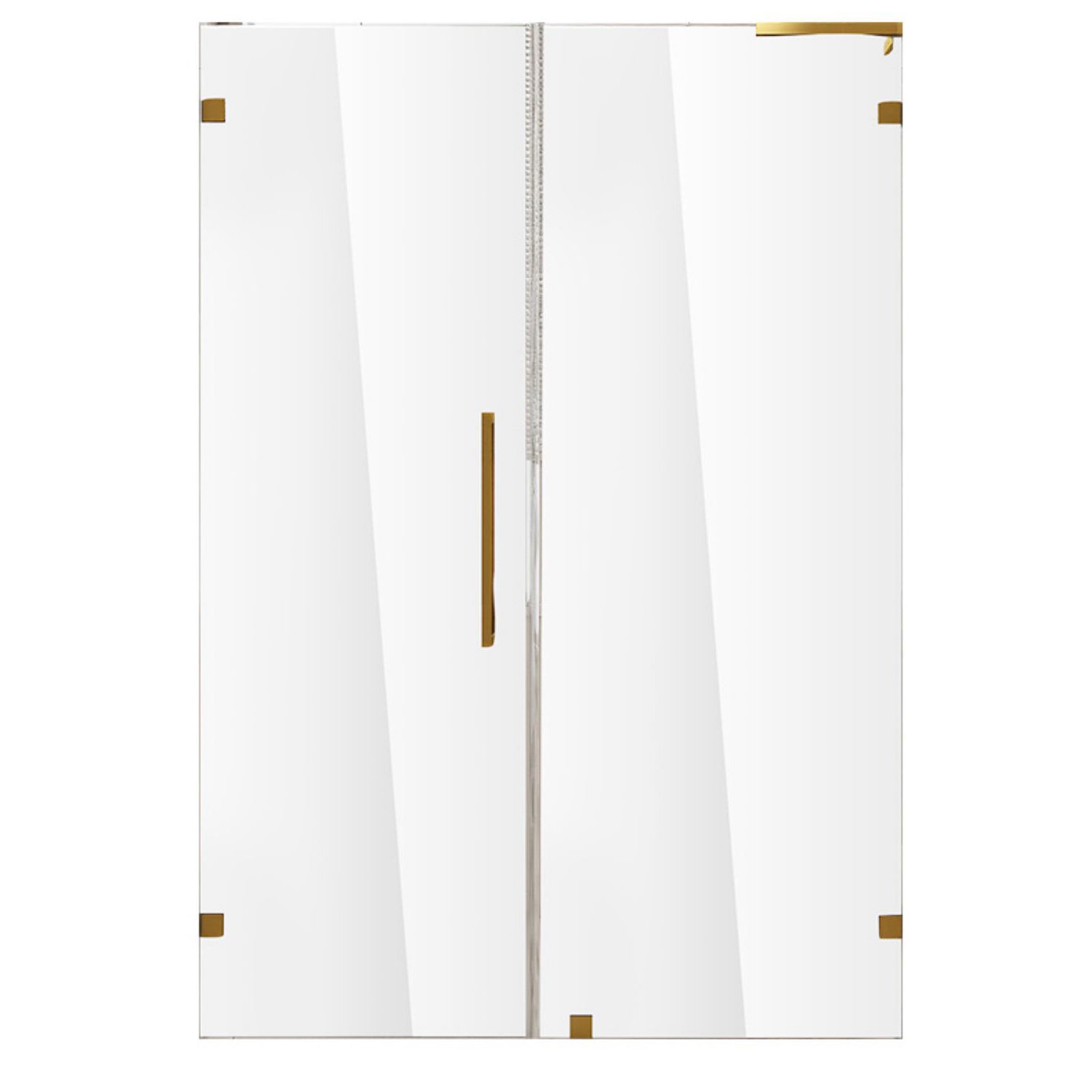 Hinged Frameless Tempered Glass Shower Door, One-line Shower Door Gold Left Clearhalo 'Bathroom Remodel & Bathroom Fixtures' 'Home Improvement' 'home_improvement' 'home_improvement_shower_tub_doors' 'Shower and Tub Doors' 'shower_tub_doors' 'Showers & Bathtubs' 6968484