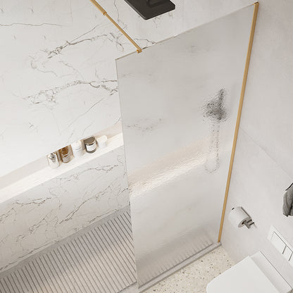 Minimalist Fixed Semi-partition Water Ripple Glass Shower Screen Gold Clearhalo 'Bathroom Remodel & Bathroom Fixtures' 'Home Improvement' 'home_improvement' 'home_improvement_shower_tub_doors' 'Shower and Tub Doors' 'shower_tub_doors' 'Showers & Bathtubs' 6968525