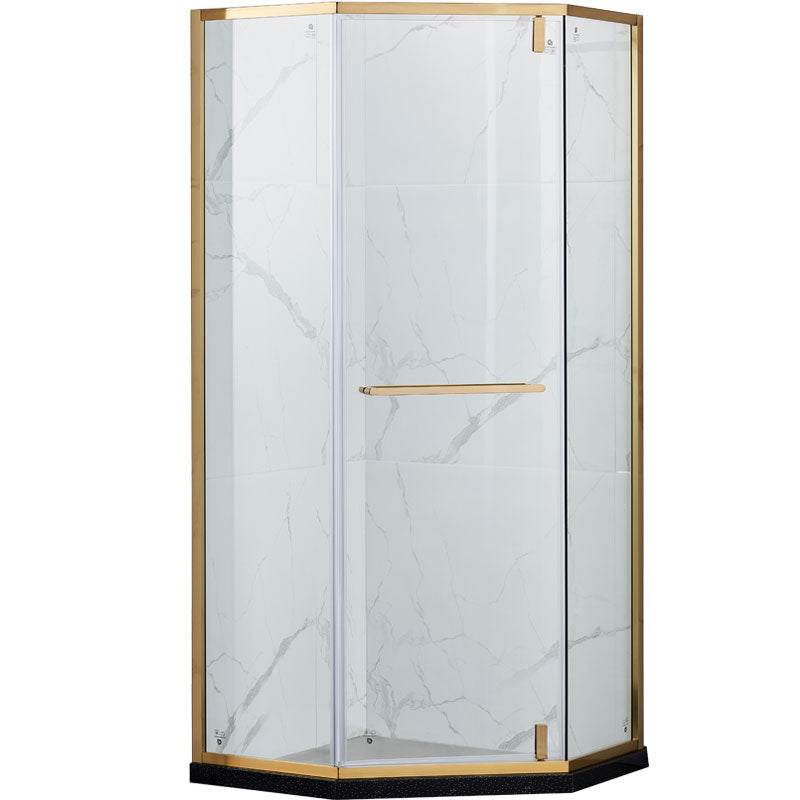 Pivot Tempered Glass Shower Door, Diamond Shape Stainless Steel Frame Shower Door Gold Right Clearhalo 'Bathroom Remodel & Bathroom Fixtures' 'Home Improvement' 'home_improvement' 'home_improvement_shower_tub_doors' 'Shower and Tub Doors' 'shower_tub_doors' 'Showers & Bathtubs' 6968540