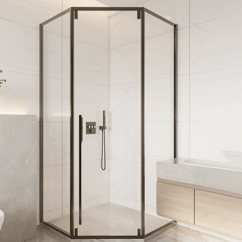 Matte Black Folding Shower Door, Side Opening Tempered Glass Shower Door Clearhalo 'Bathroom Remodel & Bathroom Fixtures' 'Home Improvement' 'home_improvement' 'home_improvement_shower_tub_doors' 'Shower and Tub Doors' 'shower_tub_doors' 'Showers & Bathtubs' 6968569
