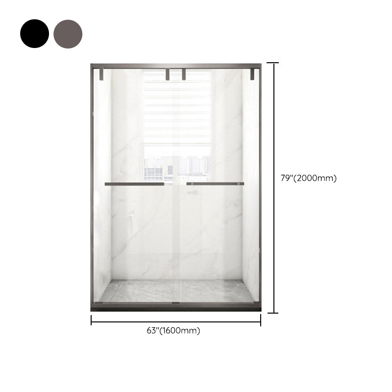 Tempered Glass Shower Door with Stone Base, Dual Moving Semi Frameless Shower Bath Door Clearhalo 'Bathroom Remodel & Bathroom Fixtures' 'Home Improvement' 'home_improvement' 'home_improvement_shower_tub_doors' 'Shower and Tub Doors' 'shower_tub_doors' 'Showers & Bathtubs' 6968600
