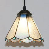 Tiffany Conical Hanging Light 1 Bulb Blue/Clear/Blue-Clear Cut Glass Ceiling Suspension Lamp for Dining Room Clearhalo 'Ceiling Lights' 'Close To Ceiling Lights' 'Industrial' 'Middle Century Pendants' 'Pendant Lights' 'Pendants' 'Tiffany close to ceiling' 'Tiffany Pendants' 'Tiffany' Lighting' 69688