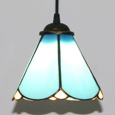 Tiffany Conical Hanging Light 1 Bulb Blue/Clear/Blue-Clear Cut Glass Ceiling Suspension Lamp for Dining Room Clearhalo 'Ceiling Lights' 'Close To Ceiling Lights' 'Industrial' 'Middle Century Pendants' 'Pendant Lights' 'Pendants' 'Tiffany close to ceiling' 'Tiffany Pendants' 'Tiffany' Lighting' 69690