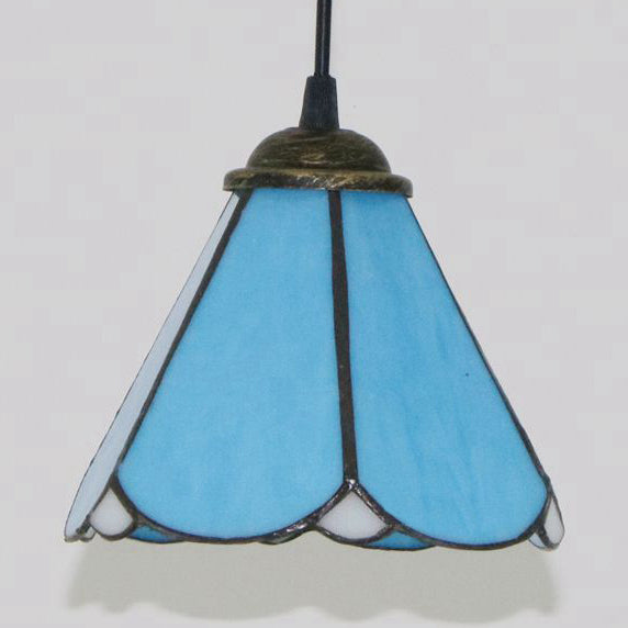 Tiffany Conical Hanging Light 1 Bulb Blue/Clear/Blue-Clear Cut Glass Ceiling Suspension Lamp for Dining Room Blue Clearhalo 'Ceiling Lights' 'Close To Ceiling Lights' 'Industrial' 'Middle Century Pendants' 'Pendant Lights' 'Pendants' 'Tiffany close to ceiling' 'Tiffany Pendants' 'Tiffany' Lighting' 69691