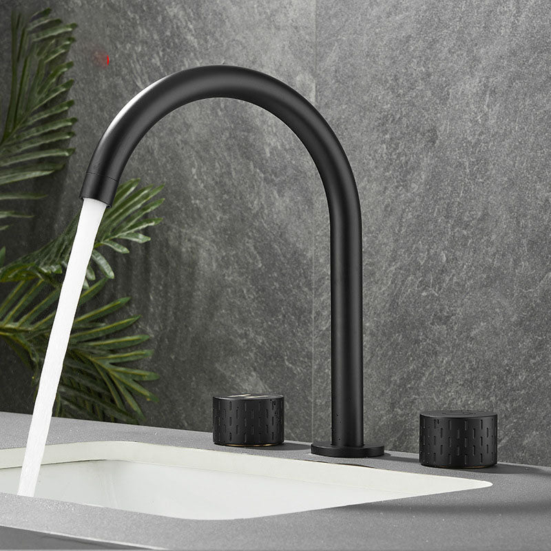 Double Handle Tub Filler Deck Mounted High Arc Brass Modern Roman Tub Filler Black Gooseneck Lever Handles Clearhalo 'Bathroom Remodel & Bathroom Fixtures' 'Bathtub Faucets' 'bathtub_faucets' 'Home Improvement' 'home_improvement' 'home_improvement_bathtub_faucets' 6970205