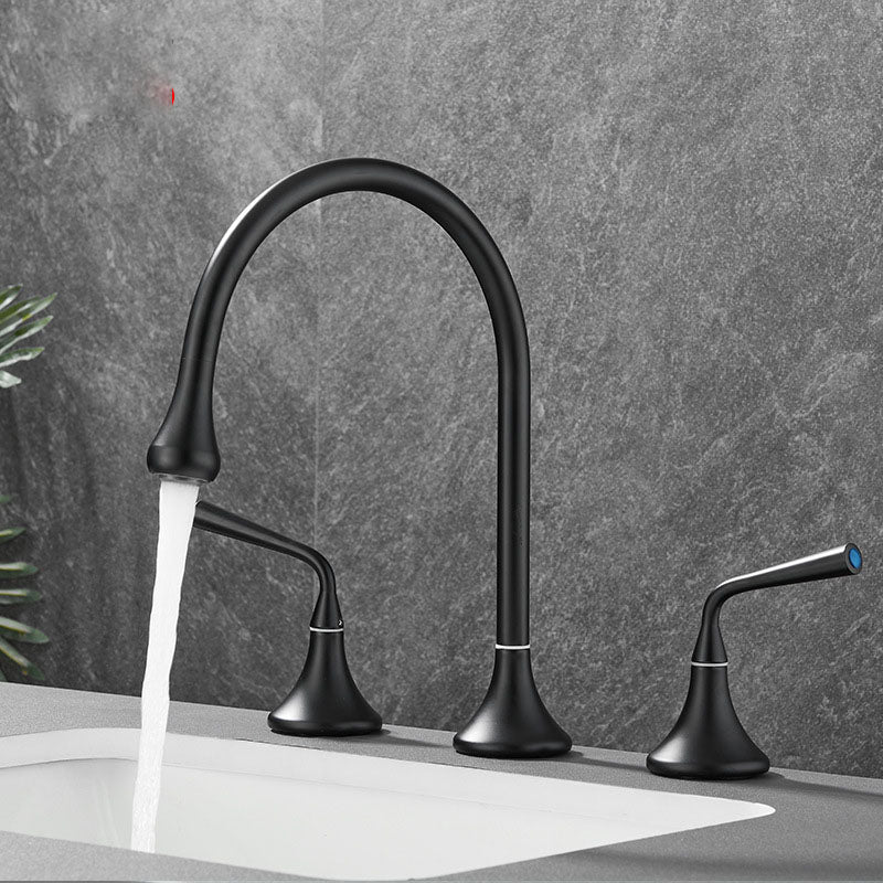 Double Handle Tub Filler Deck Mounted High Arc Brass Modern Roman Tub Filler Black Droplet Faucet Lever Handles Clearhalo 'Bathroom Remodel & Bathroom Fixtures' 'Bathtub Faucets' 'bathtub_faucets' 'Home Improvement' 'home_improvement' 'home_improvement_bathtub_faucets' 6970207
