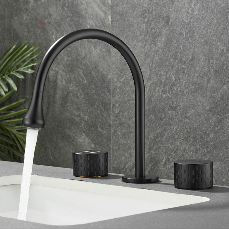 Double Handle Tub Filler Deck Mounted High Arc Brass Modern Roman Tub Filler Black Droplet Faucet Knob Handles Clearhalo 'Bathroom Remodel & Bathroom Fixtures' 'Bathtub Faucets' 'bathtub_faucets' 'Home Improvement' 'home_improvement' 'home_improvement_bathtub_faucets' 6970208