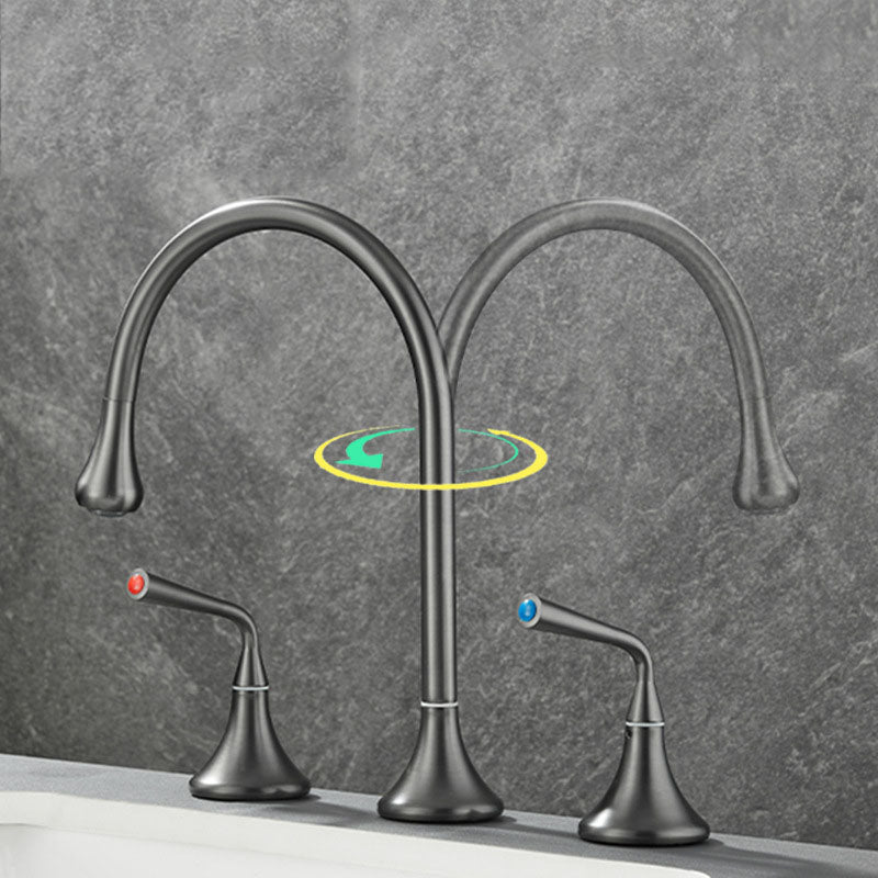 Double Handle Tub Filler Deck Mounted High Arc Brass Modern Roman Tub Filler Clearhalo 'Bathroom Remodel & Bathroom Fixtures' 'Bathtub Faucets' 'bathtub_faucets' 'Home Improvement' 'home_improvement' 'home_improvement_bathtub_faucets' 6970209