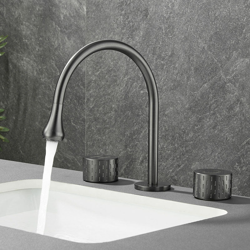 Double Handle Tub Filler Deck Mounted High Arc Brass Modern Roman Tub Filler Grey Droplet Faucet Knob Handles Clearhalo 'Bathroom Remodel & Bathroom Fixtures' 'Bathtub Faucets' 'bathtub_faucets' 'Home Improvement' 'home_improvement' 'home_improvement_bathtub_faucets' 6970214