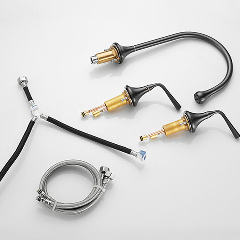 Double Handle Tub Filler Deck Mounted High Arc Brass Modern Roman Tub Filler Clearhalo 'Bathroom Remodel & Bathroom Fixtures' 'Bathtub Faucets' 'bathtub_faucets' 'Home Improvement' 'home_improvement' 'home_improvement_bathtub_faucets' 6970215