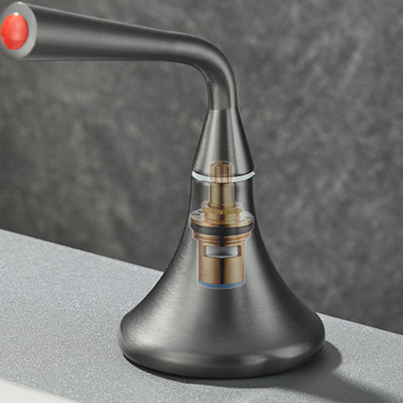 Double Handle Tub Filler Deck Mounted High Arc Brass Modern Roman Tub Filler Clearhalo 'Bathroom Remodel & Bathroom Fixtures' 'Bathtub Faucets' 'bathtub_faucets' 'Home Improvement' 'home_improvement' 'home_improvement_bathtub_faucets' 6970216