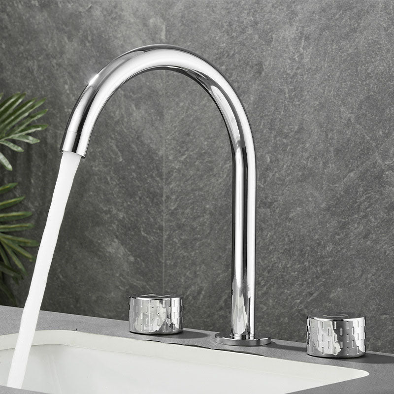 Double Handle Tub Filler Deck Mounted High Arc Brass Modern Roman Tub Filler Chrome Gooseneck Lever Handles Clearhalo 'Bathroom Remodel & Bathroom Fixtures' 'Bathtub Faucets' 'bathtub_faucets' 'Home Improvement' 'home_improvement' 'home_improvement_bathtub_faucets' 6970217