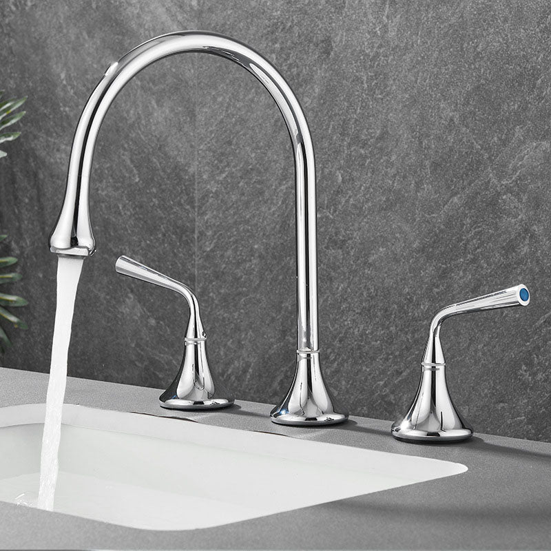 Double Handle Tub Filler Deck Mounted High Arc Brass Modern Roman Tub Filler Chrome Droplet Faucet Lever Handles Clearhalo 'Bathroom Remodel & Bathroom Fixtures' 'Bathtub Faucets' 'bathtub_faucets' 'Home Improvement' 'home_improvement' 'home_improvement_bathtub_faucets' 6970218