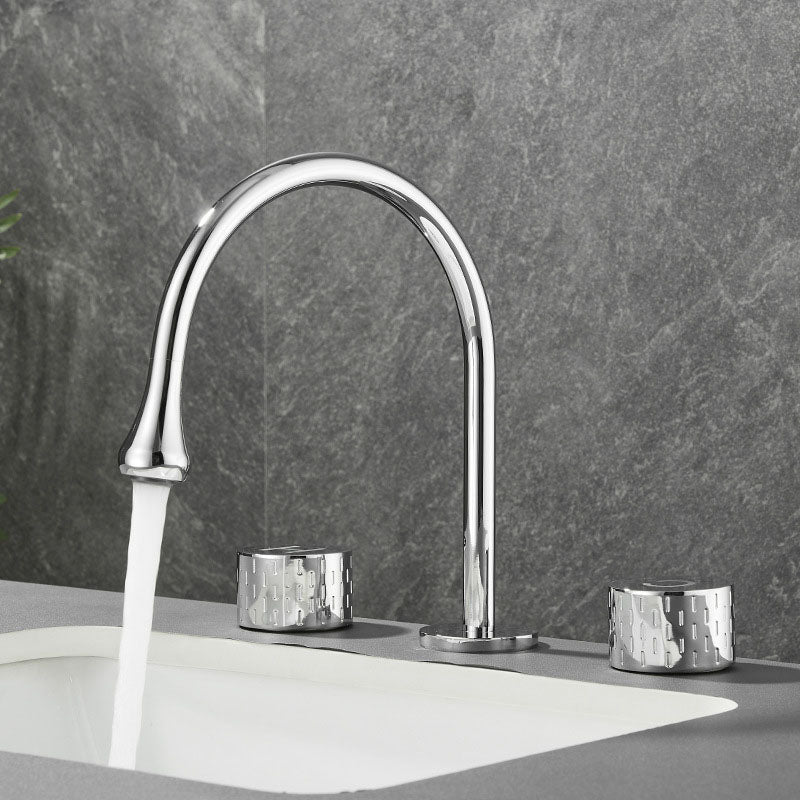 Double Handle Tub Filler Deck Mounted High Arc Brass Modern Roman Tub Filler Chrome Droplet Faucet Knob Handles Clearhalo 'Bathroom Remodel & Bathroom Fixtures' 'Bathtub Faucets' 'bathtub_faucets' 'Home Improvement' 'home_improvement' 'home_improvement_bathtub_faucets' 6970220