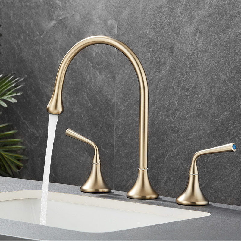 Double Handle Tub Filler Deck Mounted High Arc Brass Modern Roman Tub Filler Gold Droplet Faucet Lever Handles Clearhalo 'Bathroom Remodel & Bathroom Fixtures' 'Bathtub Faucets' 'bathtub_faucets' 'Home Improvement' 'home_improvement' 'home_improvement_bathtub_faucets' 6970224