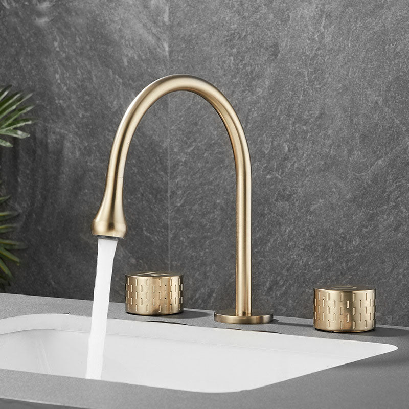 Double Handle Tub Filler Deck Mounted High Arc Brass Modern Roman Tub Filler Gold Droplet Faucet Knob Handles Clearhalo 'Bathroom Remodel & Bathroom Fixtures' 'Bathtub Faucets' 'bathtub_faucets' 'Home Improvement' 'home_improvement' 'home_improvement_bathtub_faucets' 6970225