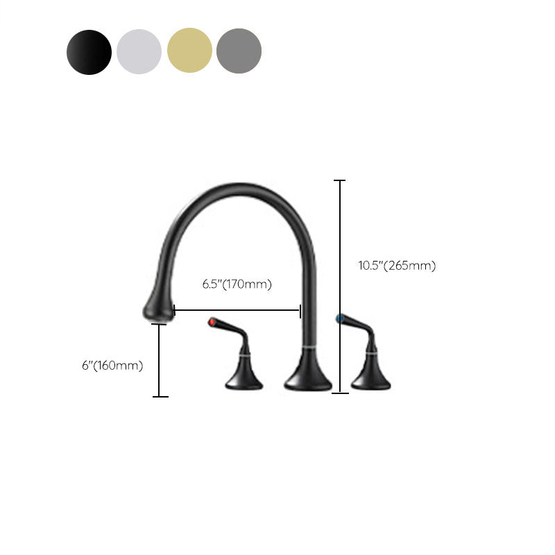 Double Handle Tub Filler Deck Mounted High Arc Brass Modern Roman Tub Filler Clearhalo 'Bathroom Remodel & Bathroom Fixtures' 'Bathtub Faucets' 'bathtub_faucets' 'Home Improvement' 'home_improvement' 'home_improvement_bathtub_faucets' 6970226
