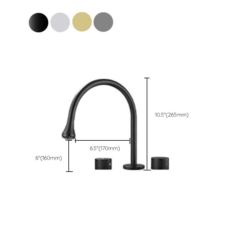 Double Handle Tub Filler Deck Mounted High Arc Brass Modern Roman Tub Filler Clearhalo 'Bathroom Remodel & Bathroom Fixtures' 'Bathtub Faucets' 'bathtub_faucets' 'Home Improvement' 'home_improvement' 'home_improvement_bathtub_faucets' 6970228