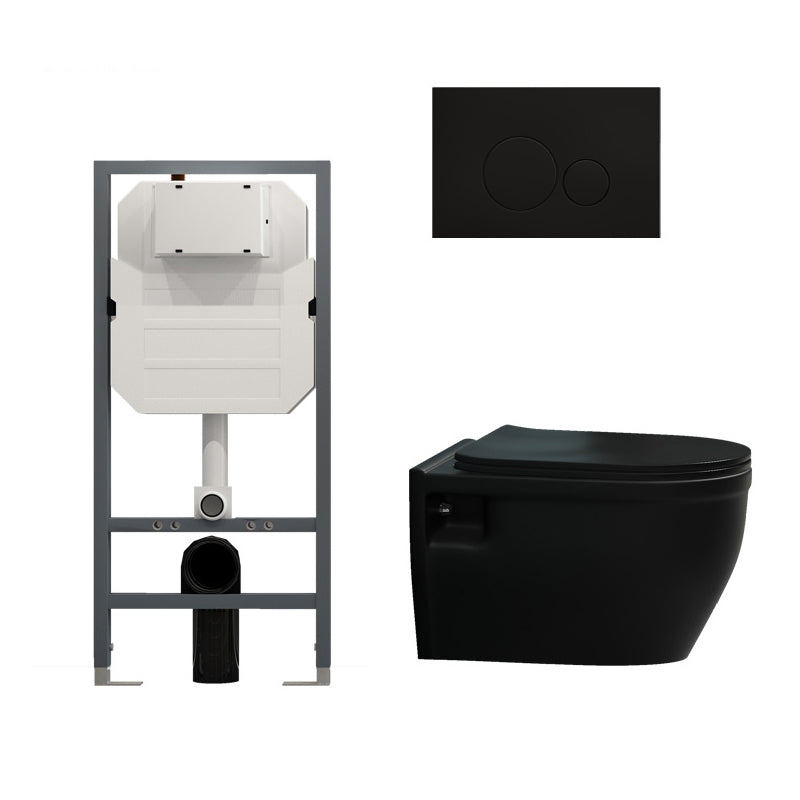 Contemporary Flush Toilet Wall Mount One-Piece Toilet Porcelain Toilet Bowl 14"L x 20"W x 16"H Black Toilet with High Tanker Clearhalo 'Bathroom Remodel & Bathroom Fixtures' 'Home Improvement' 'home_improvement' 'home_improvement_toilets' 'Toilets & Bidets' 'Toilets' 6974007