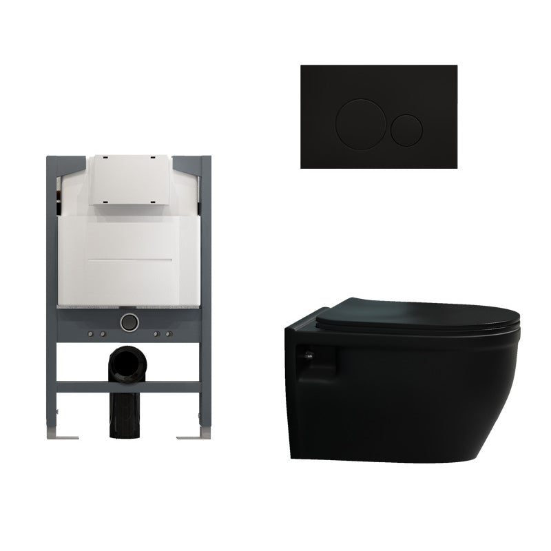Contemporary Flush Toilet Wall Mount One-Piece Toilet Porcelain Toilet Bowl 14"L x 20"W x 16"H Black Toilet with Low Tanker Clearhalo 'Bathroom Remodel & Bathroom Fixtures' 'Home Improvement' 'home_improvement' 'home_improvement_toilets' 'Toilets & Bidets' 'Toilets' 6974008