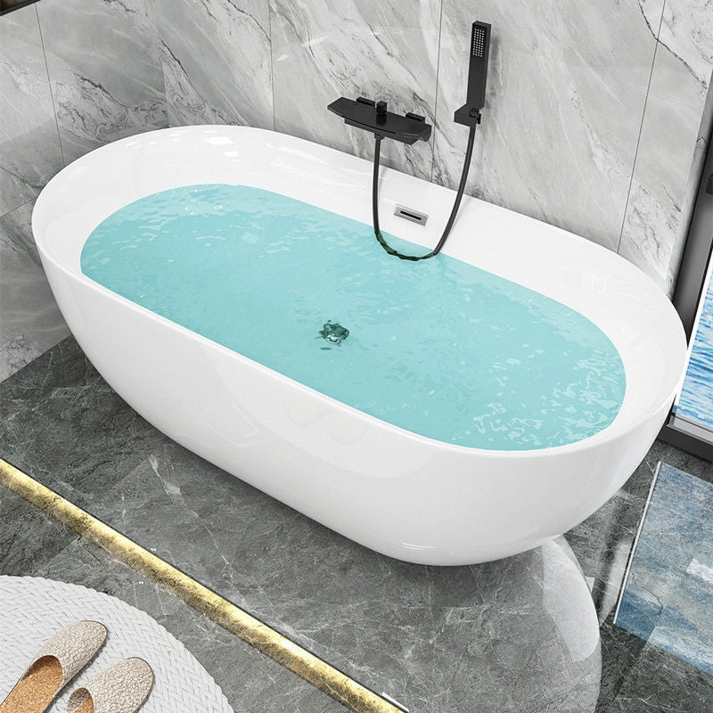 Freestanding Acrylic Bath White Oval Modern Back to Wall Bathtub Clearhalo 'Bathroom Remodel & Bathroom Fixtures' 'Bathtubs' 'Home Improvement' 'home_improvement' 'home_improvement_bathtubs' 'Showers & Bathtubs' 6974895