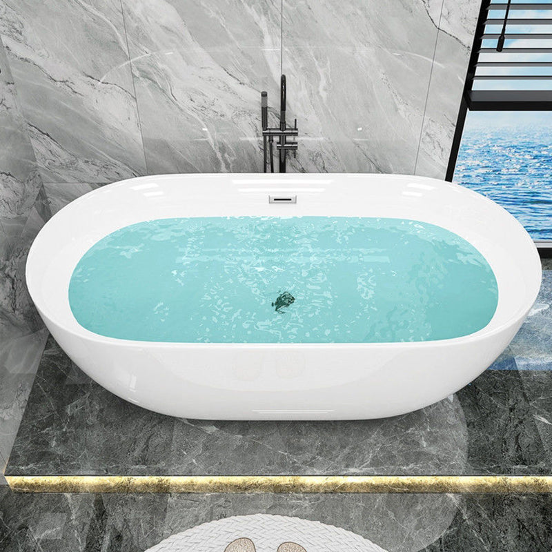 Freestanding Acrylic Bath White Oval Modern Back to Wall Bathtub Black Tub with Freestanding Tub Fillers Clearhalo 'Bathroom Remodel & Bathroom Fixtures' 'Bathtubs' 'Home Improvement' 'home_improvement' 'home_improvement_bathtubs' 'Showers & Bathtubs' 6974897