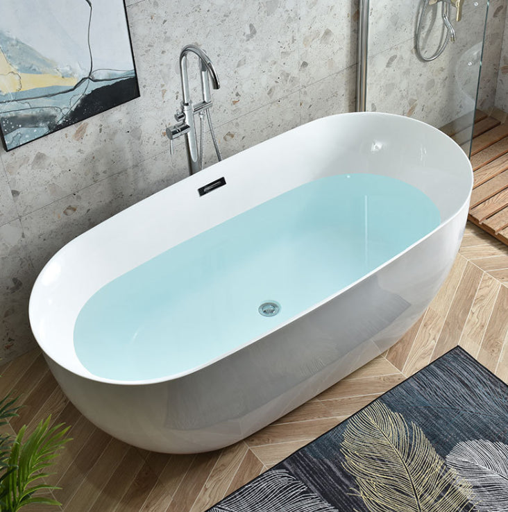 Freestanding Acrylic Bath White Oval Modern Back to Wall Bathtub Silver Tub with Freestanding Tub Fillers Clearhalo 'Bathroom Remodel & Bathroom Fixtures' 'Bathtubs' 'Home Improvement' 'home_improvement' 'home_improvement_bathtubs' 'Showers & Bathtubs' 6974899