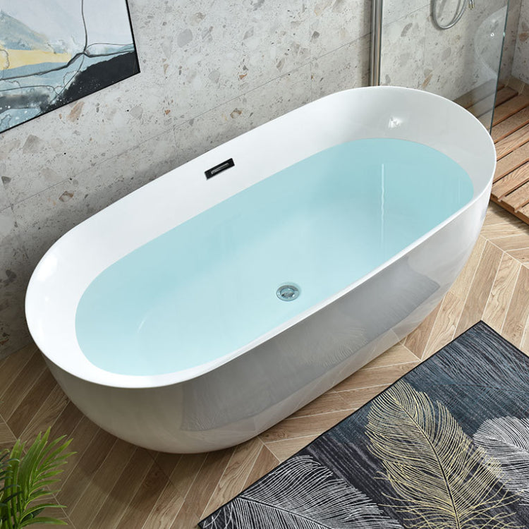 Freestanding Acrylic Bath White Oval Modern Back to Wall Bathtub White 63"L x 28"W x 24"H Tub Clearhalo 'Bathroom Remodel & Bathroom Fixtures' 'Bathtubs' 'Home Improvement' 'home_improvement' 'home_improvement_bathtubs' 'Showers & Bathtubs' 6974900