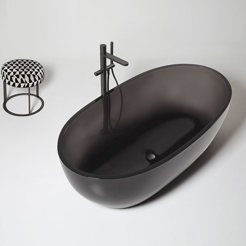 Bathroom Acrylic Oval Tub Soaking Freestanding Bathtub , 22.05" Tall Light Gray-Black Clearhalo 'Bathroom Remodel & Bathroom Fixtures' 'Bathtubs' 'Home Improvement' 'home_improvement' 'home_improvement_bathtubs' 'Showers & Bathtubs' 6974949