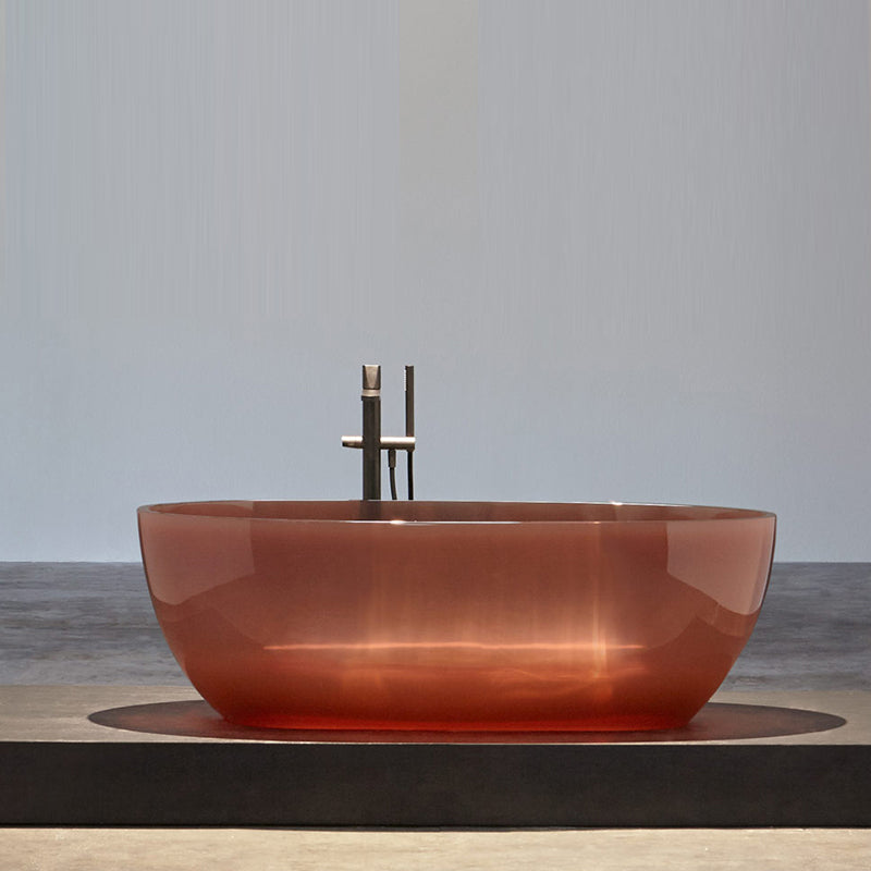 Bathroom Acrylic Oval Tub Soaking Freestanding Bathtub , 22.05" Tall Orange Red Clearhalo 'Bathroom Remodel & Bathroom Fixtures' 'Bathtubs' 'Home Improvement' 'home_improvement' 'home_improvement_bathtubs' 'Showers & Bathtubs' 6974950