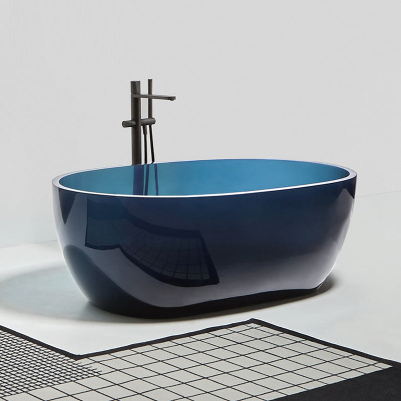 Bathroom Acrylic Oval Tub Soaking Freestanding Bathtub , 22.05" Tall Blue Clearhalo 'Bathroom Remodel & Bathroom Fixtures' 'Bathtubs' 'Home Improvement' 'home_improvement' 'home_improvement_bathtubs' 'Showers & Bathtubs' 6974956