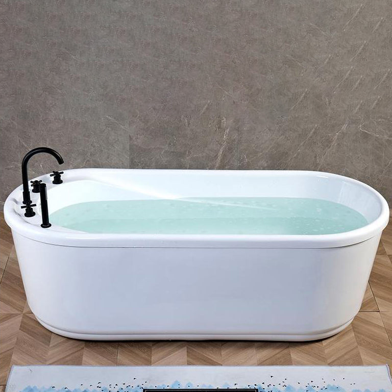 Modern Freestanding Bathtub Acrylic White Bathtub , 28.35-inch Wide (Board not Included) 63"L x 28"W x 24"H Tub with Black 5-Piece Set Clearhalo 'Bathroom Remodel & Bathroom Fixtures' 'Bathtubs' 'Home Improvement' 'home_improvement' 'home_improvement_bathtubs' 'Showers & Bathtubs' 6975026