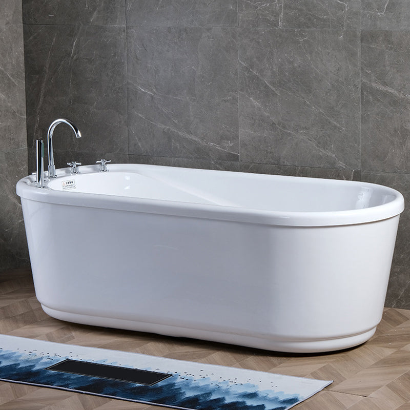 Modern Freestanding Bathtub Acrylic White Bathtub , 28.35-inch Wide (Board not Included) Tub with Silver 5-Piece Set Clearhalo 'Bathroom Remodel & Bathroom Fixtures' 'Bathtubs' 'Home Improvement' 'home_improvement' 'home_improvement_bathtubs' 'Showers & Bathtubs' 6975029